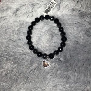 black beaded bracelet w/ heart charm